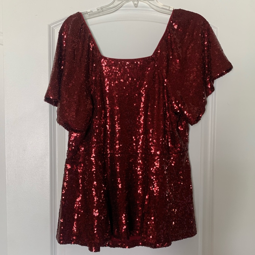 Sequin Flutter Sleeve Peplum Top - Picture 7 of 9